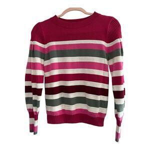 Loft Pouf Long Sleeved Striped Sweater Pink White Gray Sz S